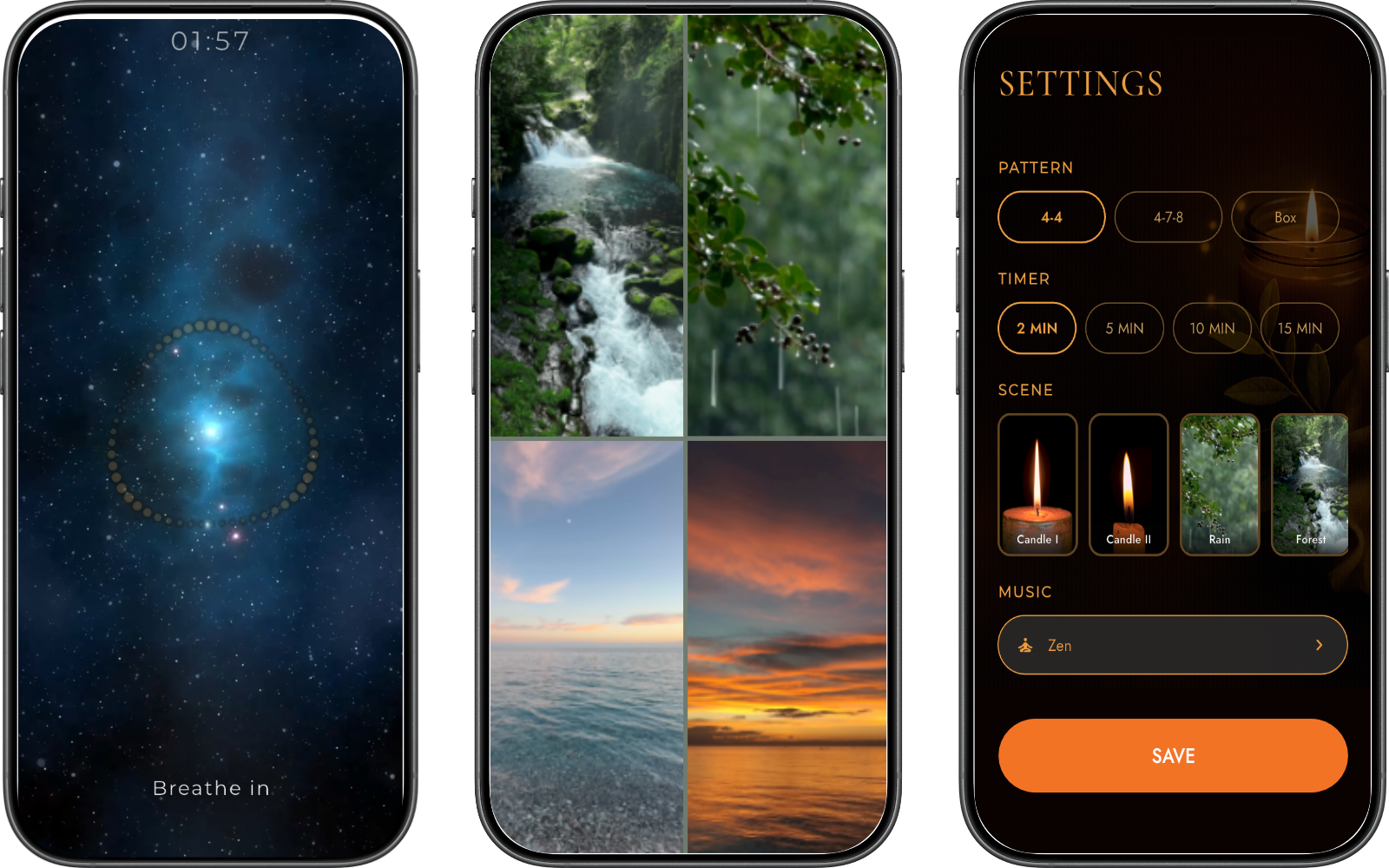 QuietFlame breathing sessions on iPhone